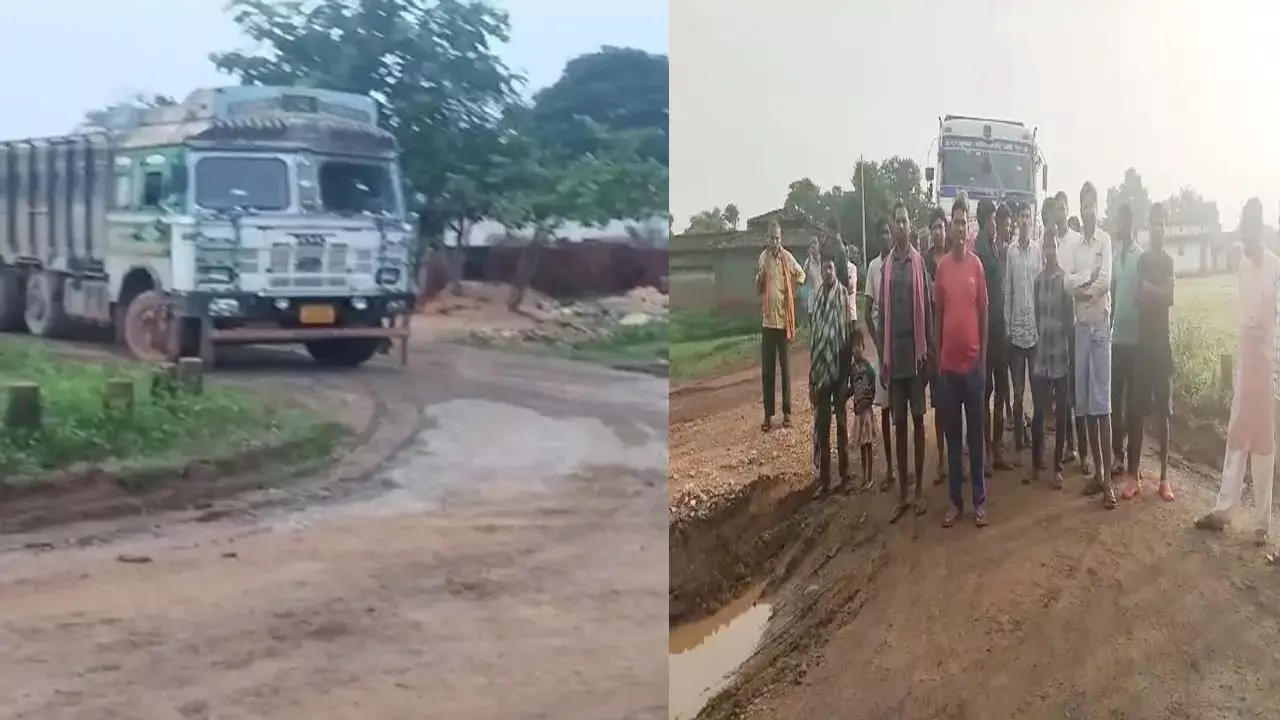 PM सड़कों का सीना चीर रहे 25-25 टन के ओवरलोड ट्रक, सूरजपुर में ग्रामीणों का फूटा गुस्सा, सड़क पर उतरकर रोका रास्ता