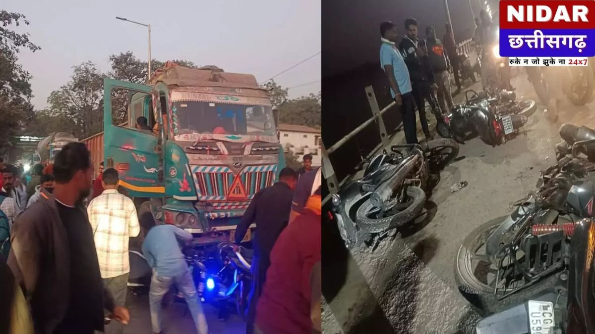 बलौदाबाजार: शबरी पुल पर बेकाबू ट्रक का तांडव, जान बचाने के लिए बाइक छोड़ भागे लोग, मची भारी दहशत