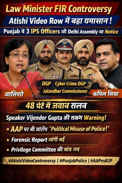 Law Minister FIR Controversy: Atishi Video Row में बढ़ा सियासी घमासान, Punjab के 3 IPS Officers को Delhi Assembly का Notice