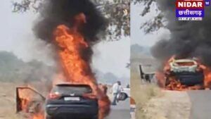 BJP leader car fire Chhattisgarh: Deputy CM के कार्यक्रम में जा रहे BJP नेता की XUV300 बनी आग का गोला, बाल-बाल बची जान!