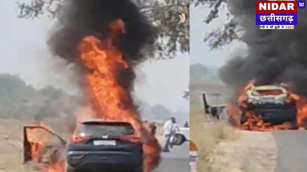 BJP leader car fire Chhattisgarh: Deputy CM के कार्यक्रम में जा रहे BJP नेता की XUV300 बनी आग का गोला, बाल-बाल बची जान!