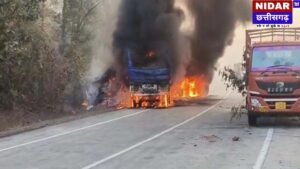 कोरबा में दर्दनाक सड़क हादसा: दो ट्रकों की भीषण भिड़ंत के बाद लगी आग, जिंदा जला एक ड्राइवर