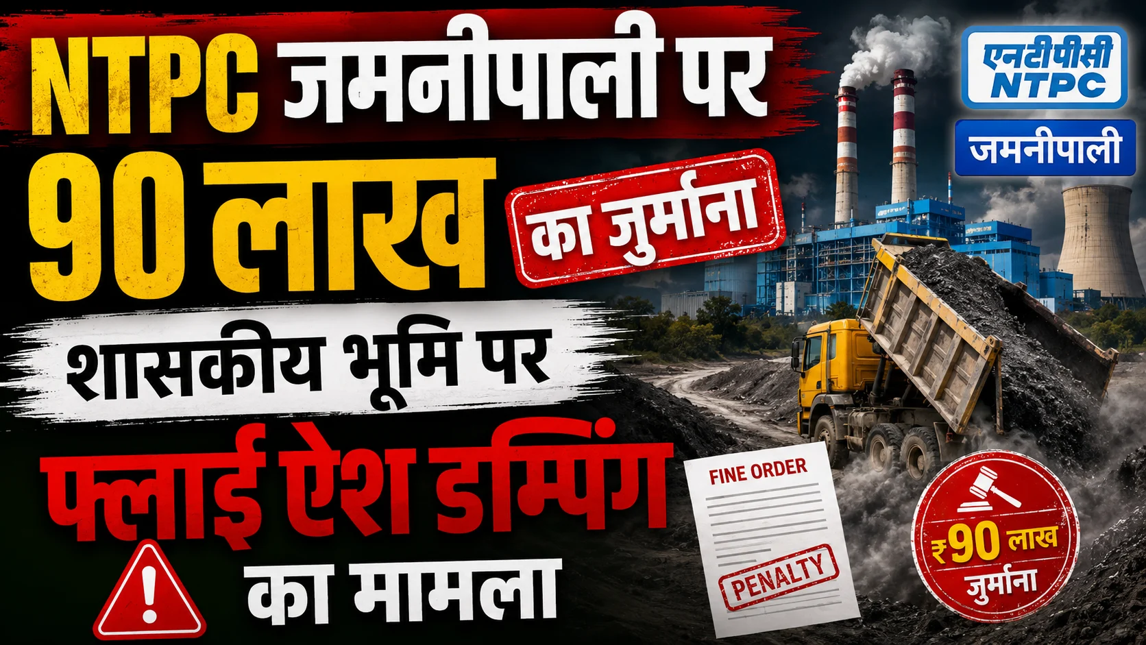 NTPC जमनीपाली पर 90 लाख का जुर्माना, शासकीय भूमि पर फ्लाई ऐश डम्पिंग का मामला