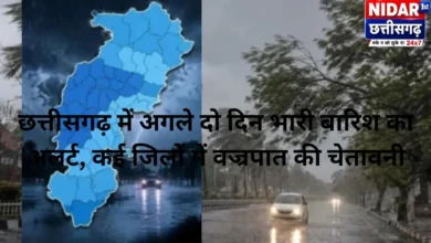 छत्तीसगढ़ में अगले दो दिन भारी बारिश का अलर्ट, कई जिलों में वज्रपात की चेतावनी