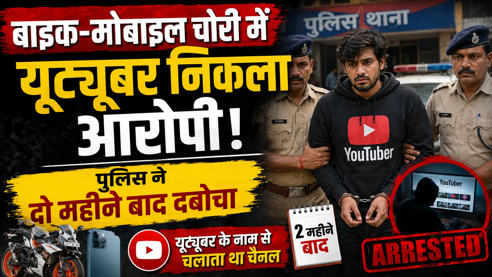 बाइक-मोबाइल चोरी में यूट्यूबर निकला आरोपी, पुलिस ने दो महीने बाद दबोचा
